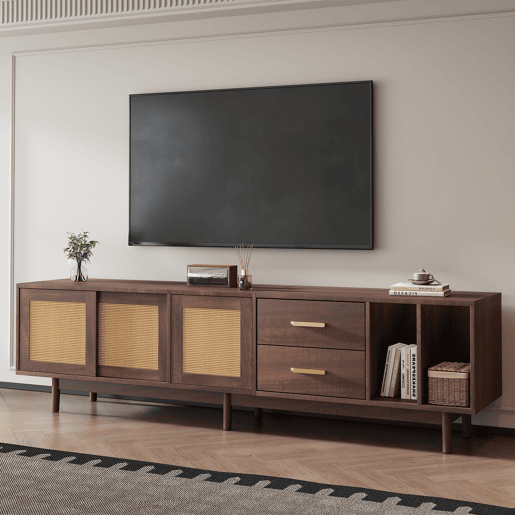 Móvel de TV 190 cm,mueble de salón de mdf com 3 portas e 2 gavetas,castanho