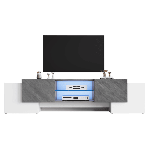 Móvel de TV 180 cm de mdf com 4 portas e luz led,branco+gris Móvel de TV 180 cm de mdf com 4 portas e luz led,branco+gris