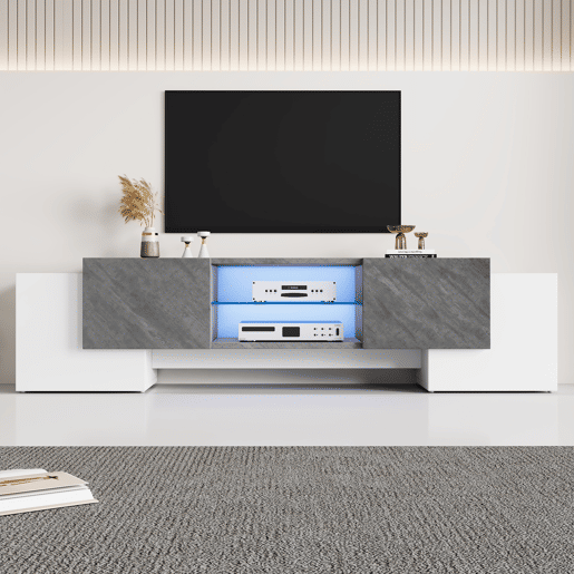 Móvel de TV 180 cm de mdf com 4 portas e luz led,branco+gris Móvel de TV 180 cm de mdf com 4 portas e luz led,branco+gris