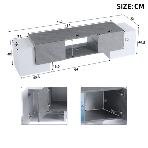Móvel de TV 180 cm de mdf com 4 portas e luz led,branco+gris Móvel de TV 180 cm de mdf com 4 portas e luz led,branco+gris
