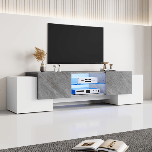Móvel de TV 180 cm de mdf com 4 portas e luz led,branco+gris Móvel de TV 180 cm de mdf com 4 portas e luz led,branco+gris