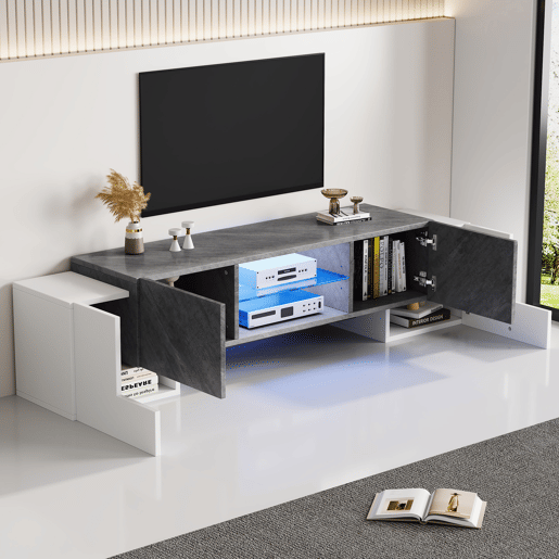 Móvel de TV 180 cm de mdf com 4 portas e luz led,branco+gris Móvel de TV 180 cm de mdf com 4 portas e luz led,branco+gris