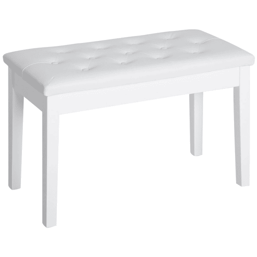 HOMCOM Banco de Piano Banco para Piano com Espaço de Armazenamento Assento de Couro Sintético Acolchoado Carga Máxima 200 kg 76x36x50 cm Branco