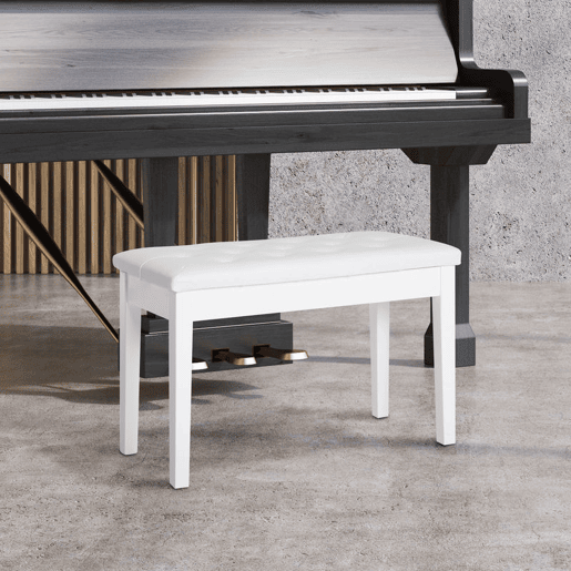 HOMCOM Banco de Piano Banco para Piano com Espaço de Armazenamento Assento de Couro Sintético Acolchoado Carga Máxima 200 kg 76x36x50 cm Branco