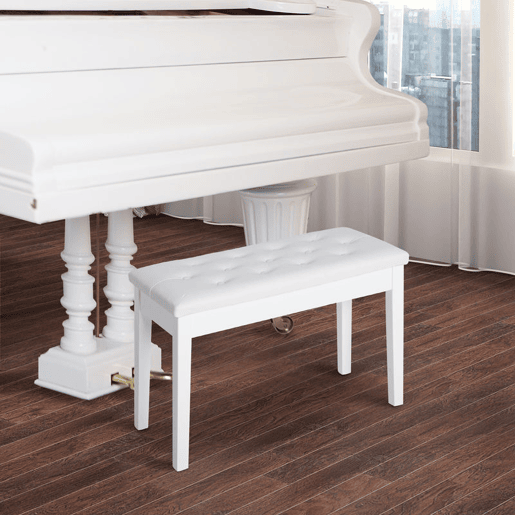 HOMCOM Banco de Piano Banco para Piano com Espaço de Armazenamento Assento de Couro Sintético Acolchoado Carga Máxima 200 kg 76x36x50 cm Branco