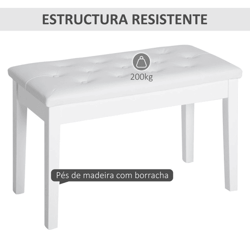 HOMCOM Banco de Piano Banco para Piano com Espaço de Armazenamento Assento de Couro Sintético Acolchoado Carga Máxima 200 kg 76x36x50 cm Branco