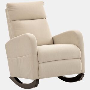 HOMCOM Cadeira de Baloiço de Veludo com Encosto Alto Pés de Madeira de Seringueira Bolsos Apoios de Braços Estilo Moderno Cadeira de Amamentação Capacidade 120 kg 67x94x105 cm Bege