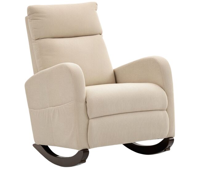 Homcom silla mecedora, mecedora de pana con respaldo alto, patas de madera de caucho, bolsillos, reposabrazos, estilo moderno, sillón de lactancia,
