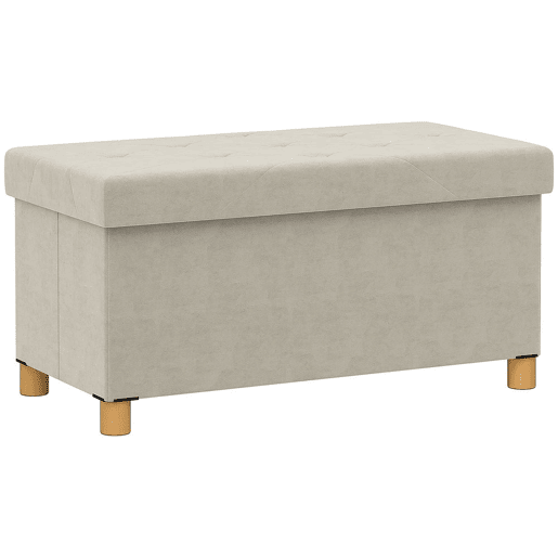 HOMCOM Banco de Armazenamento Dobrável Puff de Armazenamento Capacidade de 67 L Estofado em Veludo Baú de Armazenamento Quarto Carga 120 kg para Sala de Estar Entrada 76x38x38 cm Creme