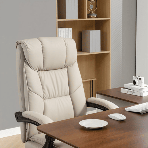 HOMCOM Cadeira de Escritório com Apoio para os Pés Giratória Cadeira para Secretária com Encosto Reclinável Acolchoado Duplo Espesso Revestida em Couro Sintético e Altura Ajustável 66x72x113-121 cm Caqui