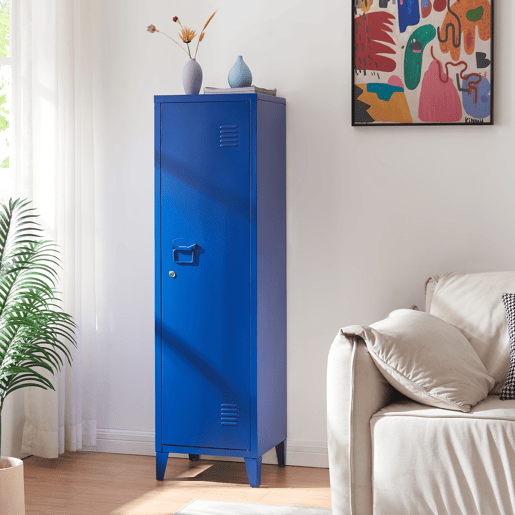 Cacifo individual Kurikka com 2 prateleiras metal 137x38x38 cm Azul en.casa