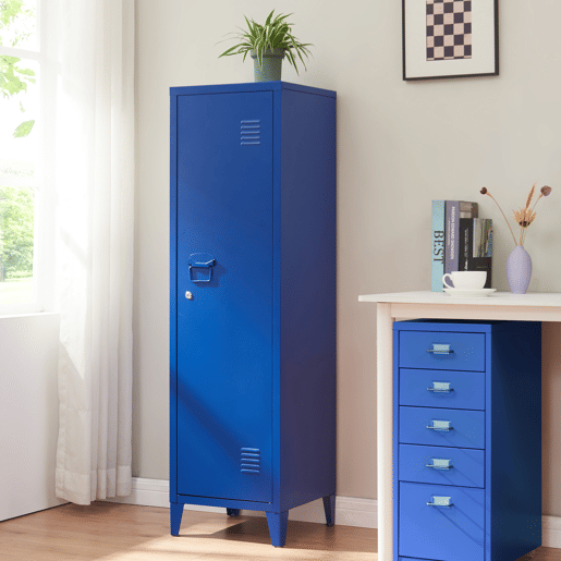 Cacifo individual Kurikka com 2 prateleiras metal 137x38x38 cm Azul en.casa