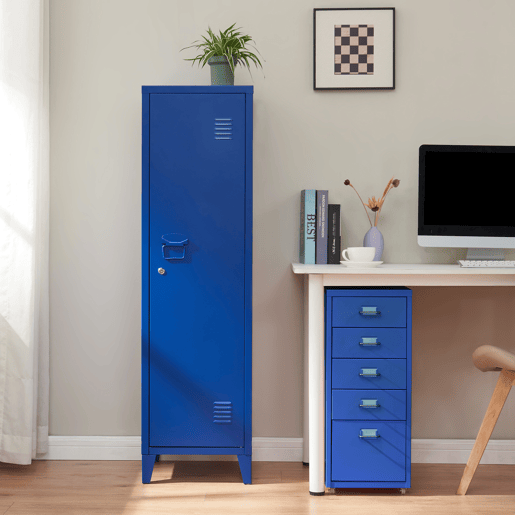 Cacifo individual Kurikka com 2 prateleiras metal 137x38x38 cm Azul en.casa