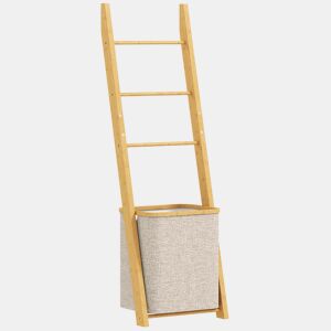 HOMCOM Estante para Casa de Banho de Bambu Toalheiro de Pé com 3 Barras e Cesto para Roupa Suja Removível de 48 L para Quarto Lavandaria 43x35x133 cm Creme e Madeira