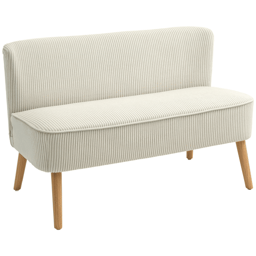 Sofá 2 Lugares Sem Braços Estofado Em Tecido De Canelado Bege Com Espuma E Molas Ensacadas, Pés De Madeira Natural, Design Moderno E Confortável Ideal Para Sala Ou Quarto
