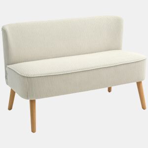 Sofá 2 Lugares Sem Braços Estofado Em Tecido De Canelado Bege Com Espuma E Molas Ensacadas, Pés De Madeira Natural, Design Moderno E Confortável Ideal Para Sala Ou Quarto