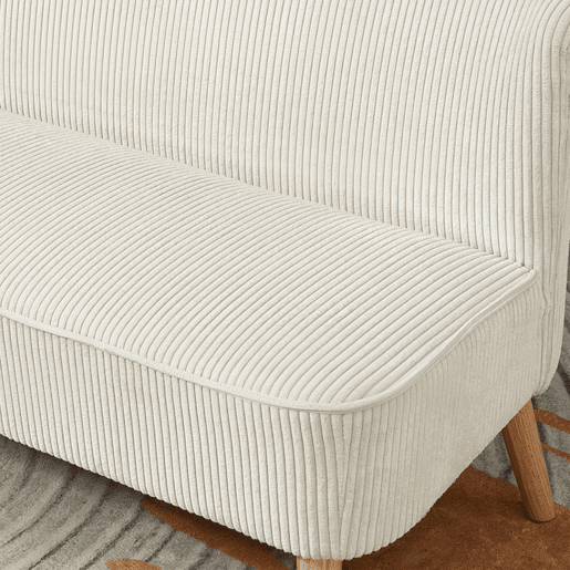 Sofá 2 Lugares Sem Braços Estofado Em Tecido De Canelado Bege Com Espuma E Molas Ensacadas, Pés De Madeira Natural, Design Moderno E Confortável Ideal Para Sala Ou Quarto