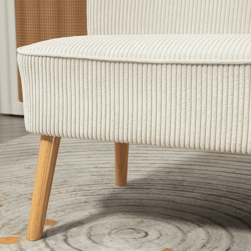 Sofá 2 Lugares Sem Braços Estofado Em Tecido De Canelado Bege Com Espuma E Molas Ensacadas, Pés De Madeira Natural, Design Moderno E Confortável Ideal Para Sala Ou Quarto