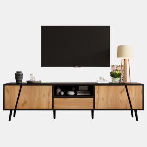 Móvel de TV 180 cm,mueble de salón de painel de partículas com 2 portas e 1 gaveta,noir+natural