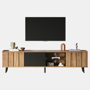 Móvel de TV 175 cm,mueble de salón de painel de partículas com 3 portas,natural+preto