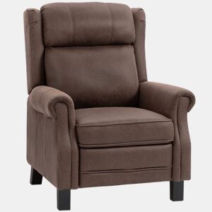 HOMCOM Poltrona Reclinável Manual Poltrona de Couro Sintético com Apoio para os Pés Encosto Alto Acolchoamento Espesso até 135º para Sala Quarto 84x85x104 cm Marrom