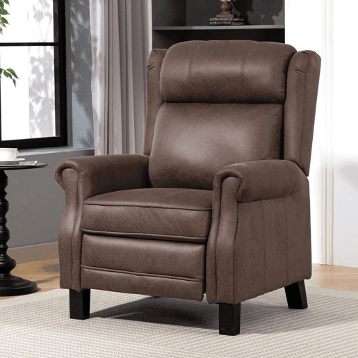 HOMCOM Poltrona Reclinável Manual Poltrona de Couro Sintético com Apoio para os Pés Encosto Alto Acolchoamento Espesso até 135º para Sala Quarto 84x85x104 cm Marrom