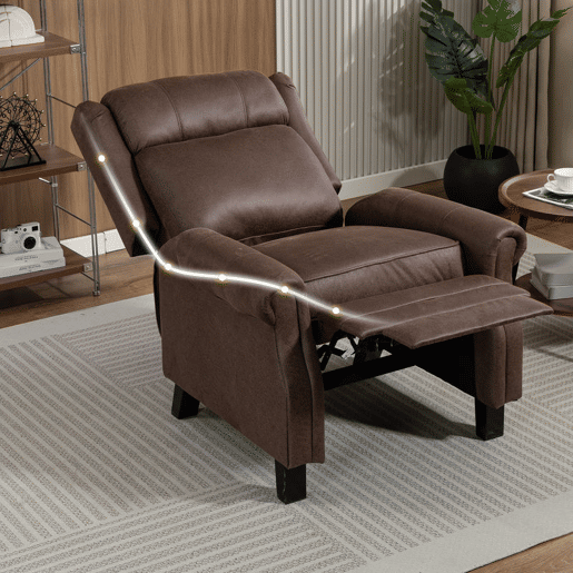 HOMCOM Poltrona Reclinável Manual Poltrona de Couro Sintético com Apoio para os Pés Encosto Alto Acolchoamento Espesso até 135º para Sala Quarto 84x85x104 cm Marrom