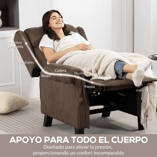HOMCOM Poltrona Reclinável Manual Poltrona de Couro Sintético com Apoio para os Pés Encosto Alto Acolchoamento Espesso até 135º para Sala Quarto 84x85x104 cm Marrom