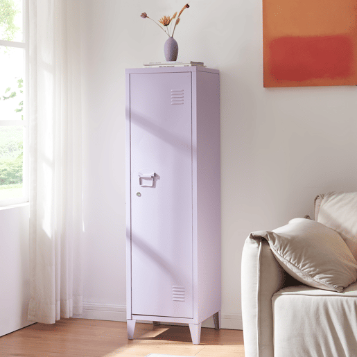 Cacifo individual Kurikka com 2 prateleiras metal 137x38x38 cm Roxo claro en.casa