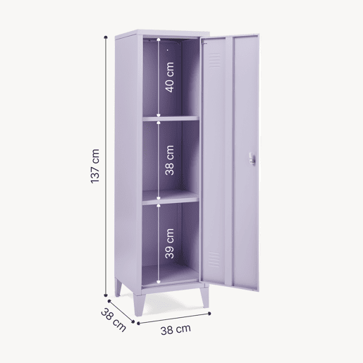 Cacifo individual Kurikka com 2 prateleiras metal 137x38x38 cm Roxo claro en.casa