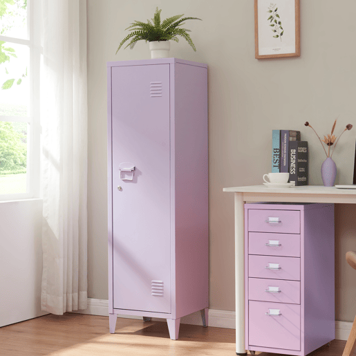 Cacifo individual Kurikka com 2 prateleiras metal 137x38x38 cm Roxo claro en.casa