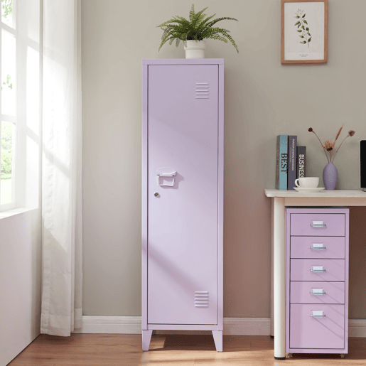 Cacifo individual Kurikka com 2 prateleiras metal 137x38x38 cm Roxo claro en.casa