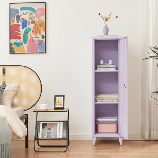 Cacifo individual Kurikka com 2 prateleiras metal 137x38x38 cm Roxo claro en.casa