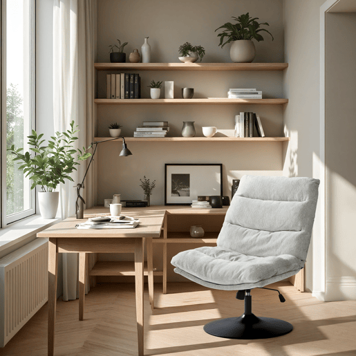 Cadeira De Escritório Ergonómica Giratória Com Altura Ajustável E Encosto Reclinável Em Tecido Cinza, Cadeira Confortável Para Home Office E Estudo Com Base Metálica Estável
