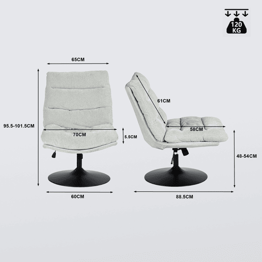 Cadeira De Escritório Ergonómica Giratória Com Altura Ajustável E Encosto Reclinável Em Tecido Cinza, Cadeira Confortável Para Home Office E Estudo Com Base Metálica Estável