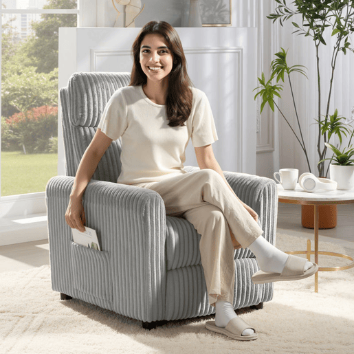 HOMCOM Poltrona Relax Reclinável Poltrona Reclinável Manual Estofada em Veludo Instalação Rápida Apoio para Pés Acolchoamento Grosso Para Sala de Estar Quarto Escritório 73x86x100 cm Cinza