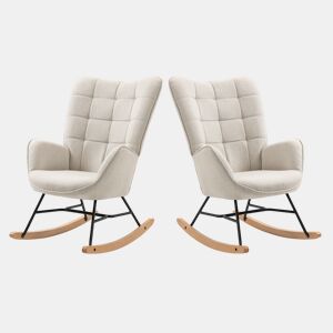 Cadeiras De Balanço Em Tecido Bege Com Encosto Alto Ergonómico E Pernas Curvas Em Madeira, Design Moderno Acolchoado Em Quadrados Para Sala Ou Quarto Infantil, Conjunto De 2, Suporta Até 120 Kg, Ideais Para Amamentação, Leitura E Relaxamento Diário
