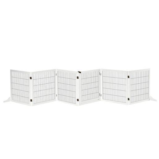 PawHut Barreira de Segurança para Cães de Madeira Dobrável para Escadas e Portas Grade para Cães Pequenos e Médios com 6 Painéis com Suporte de Pé para Interiores 432x36x70 cm Branco