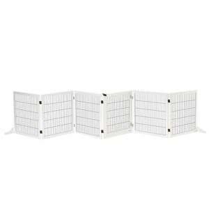 PawHut Barreira de Segurança para Cães de Madeira Dobrável para Escadas e Portas Grade para Cães Pequenos e Médios com 6 Painéis com Suporte de Pé para Interiores 432x36x70 cm Branco