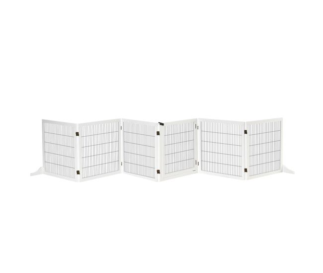 Pawhut barrera de seguridad para perros de madera plegable, para escaleras y puertas, valla para perros pequeños y medianos de 6 paneles, con soporte