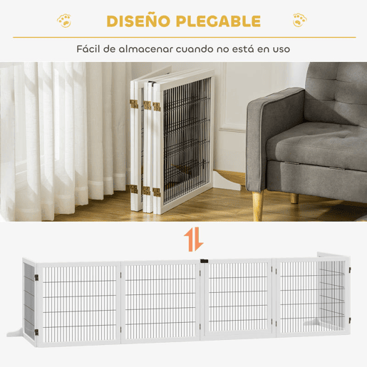 PawHut Barreira de Segurança para Cães de Madeira Dobrável para Escadas e Portas Grade para Cães Pequenos e Médios com 6 Painéis com Suporte de Pé para Interiores 432x36x70 cm Branco