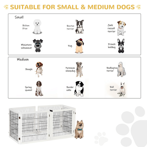 PawHut Barreira de Segurança para Cães de Madeira Dobrável para Escadas e Portas Grade para Cães Pequenos e Médios com 6 Painéis com Suporte de Pé para Interiores 432x36x70 cm Branco