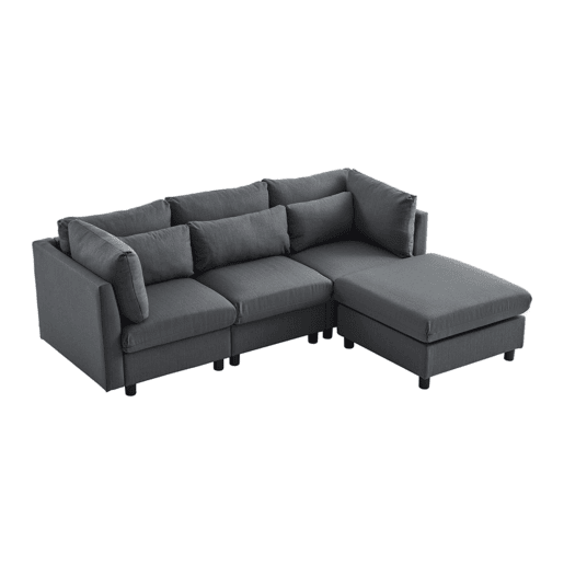Sofá De Canto Modular Com Chaise Longue Reversível E Estofo Em Tecido Cinzento, Design Moderno Com Almofadas Espessas E Assento Largo, Ideal Para Sala De Estar, Apartamento Ou Espaço De Convívio
