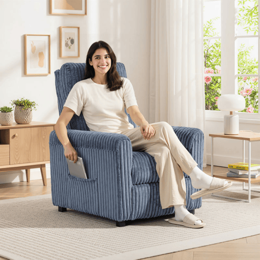 HOMCOM Poltrona Relax Reclinável Poltrona Reclinável Manual Estofada em Veludo Instalação Rápida Apoio para Pés Acolchoamento Grosso Para Sala de Estar Quarto Escritório 73x86x100 cm Azul Escuro