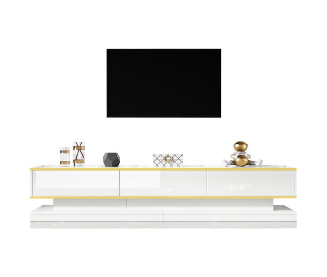 Mueble TV 200 cm de panel de partículas con 3 cajones,blanco