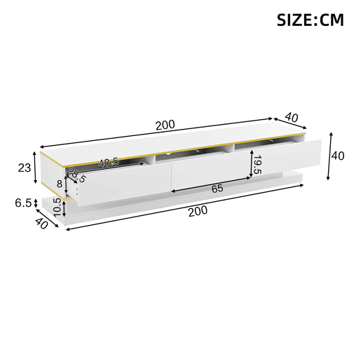 Móvel de TV 200 cm de painel de partículas com 3 gavetas,branco