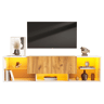Móvel de TV 160 cm de painel de partículas com 2 gavetas e luz led,branco+madeira