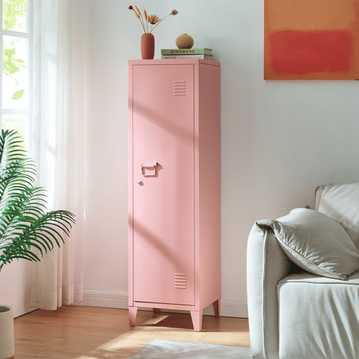 Cacifo individual Kurikka com 2 prateleiras metal 137x38x38 cm Rosa en.casa
