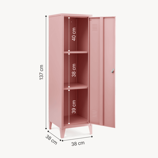 Cacifo individual Kurikka com 2 prateleiras metal 137x38x38 cm Rosa en.casa