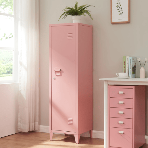 Cacifo individual Kurikka com 2 prateleiras metal 137x38x38 cm Rosa en.casa